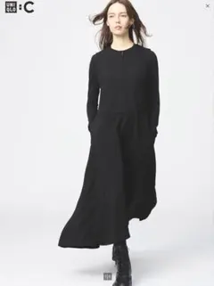 ユニクロC ハーフジップワンピース ノースリーブ L ブラック 新品タグ付