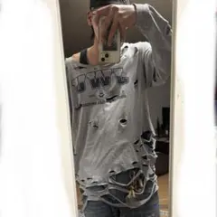 Champion ダメージ加工 リメイク ロンT y2k パンク グランジ