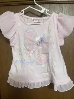 リボンとパール装飾のピンクTシャツ 90cm
