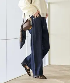 レディース ストレートデニムパンツ ネイビーのサムネイル