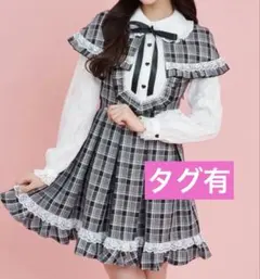 HoneyCinnamon デコルテリボン配色チェックワンピース ネイビー - メルカリ