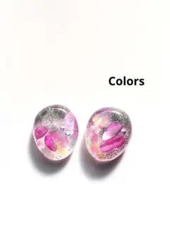 No370レジンピアスイヤリング　ピンクシェル　シルバーカラー