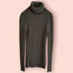 h172　良品計画【M】ニット/長袖/リブ/タートル/カーキ系/ウール100