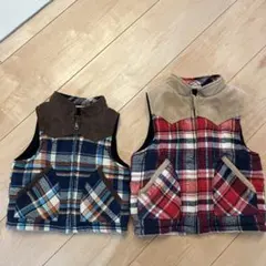 キッズ ダウンベスト 青赤チェック 90 120