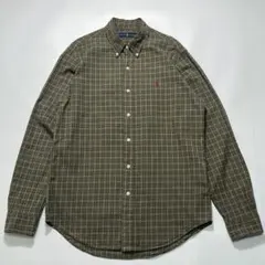 ラルフローレン 長袖BDシャツ M オリーブ カーキ チェック 刺繍ロゴ7884