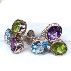 ⑨美品☆天然ブルートパーズ×アメジスト×ペリドットの大ぶりピアス