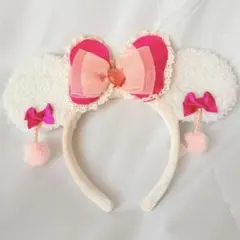 ディズニーカチューシャ ミニー イヤリング 白 リボン