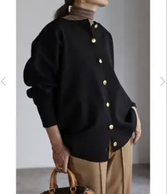 【新品】ボンジュールサガン　ダイバーニット金釦カーディガン　ブラック