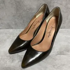 【銀座かねまつ】（22）ポインテッドトゥパンプス 型押しレザー ブラウン