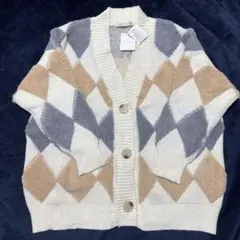 【新品】Ray Cassin ダイヤ柄カーディガン Fサイズ