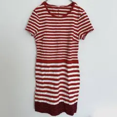 赤　白　ストライプ 半袖　チュニック　ワンピ　ワンピース　トップス　ボーダー