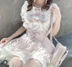 LIZLISA ダブルスピンドルカットトップス ホワイト×ピンク