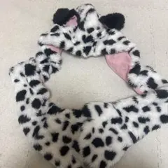 水玉模様のファー耳付き帽子