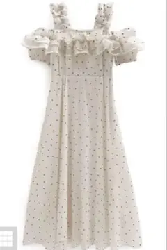 GRL グレイル ドット柄フリルオフショルダーフレアロングワンピース