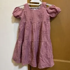 petit main ピンク 刺繍入りワンピース 120 プティマイン