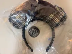 ディズニー カチューシャ　チェック ブラウン レッド ランド シー リゾート