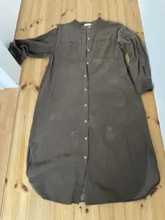 ブラウン コーデュロイ 長袖シャツワンピース