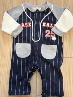 野球テーマ ストライプロンパース70cm