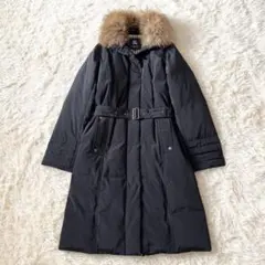 美品 バーバリーロンドン ロング ダウン 40 ブラック ノバチェック ラクーン