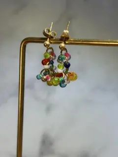 カラフルビーズ フリンジピアス　サージカルステンレス
