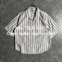 90s OLD GAP オープンカラー半袖シャツ開襟コットンストライプM短丈古着