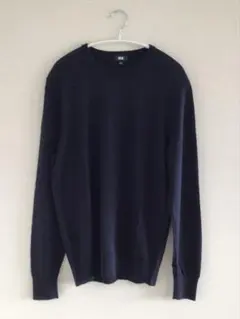 美品 ユニクロ UNIQLO メリノクルーネックセーター メンズ L ネイビー