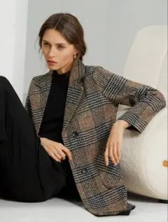 【SHEIN】チェック柄 ラペルネック オーバーコート 秋冬アウター