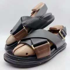 MARNI マルニ クロスストラップ レザーサンダル ブラック ブラウン 37のサムネイル