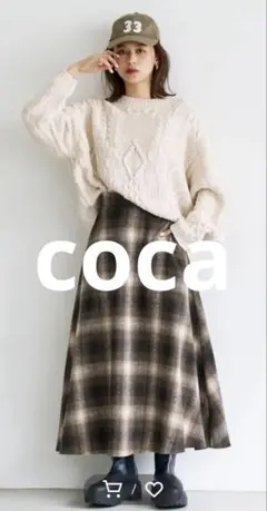 未使用　コカ　coca チェック　フレア　ロングスカート　ブラウン　L