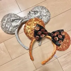 ディズニー スパンコール カチューシャ ミニー シルバー オレンジ