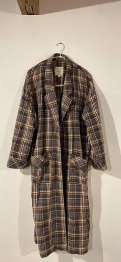 チチカカ　薄手　ジャケット　ロングカーディガン　チェック　秋冬　古着　レトロ