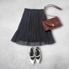 ドット柄 プリーツスカート シフォン フレア ウエストゴム S 上品 きれいめ