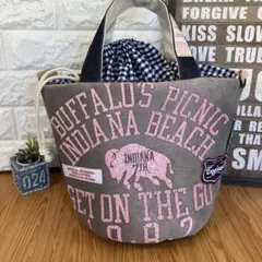 ハンドメイドバックデニムリメイクパッチワーク巾着丸底バケツトートバック2way