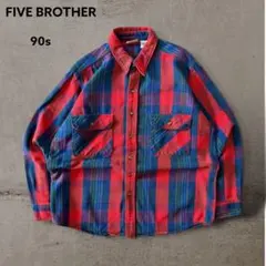 古着90sFIVE BROTHERヘビーフランネルシャツチェック柄ヘビネル好配色