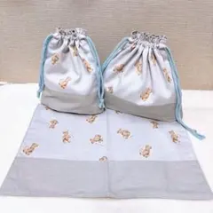 No.131ランチ3点セット/お弁当袋/コップ袋/ランチョンマット/入園入学