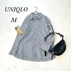 《ユニクロ》長袖シャツ/コットン100/ストライプ/ネイビー系/M