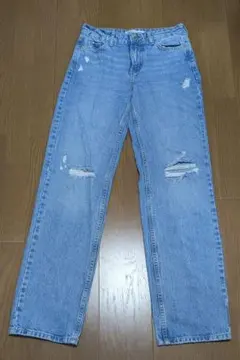 ZARA ダメージデニム クラッシュ ジーンズ ストレート ライトブルー 32