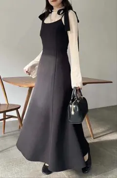 NICE CLAUP 着痩せキャミワンピース　黒　L