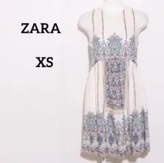 ★美品★ ZARA ワンピース　膝上丈　ノースリーブ　クルーネック　オリエンタル