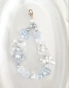 【再販⑥】ブルーフラワー〰︎︎ビーズストラップ 約10cm B766