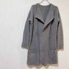 グレー ニットカーディガン 無地 ロング丈 羽織り カジュアル きれいめ 秋冬