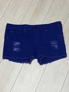 ダメージ加工ショーパン　青　クラッシュデニム　平成ギャル y2k