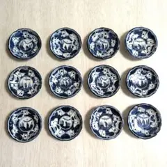 有田焼 角冨 金彩色絵 中皿 8枚 瀬戸口富右衛門 古伊万里 明治 富右ェ