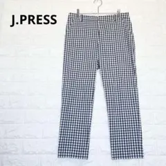 ジェイプレス パンツ クロップド ギンガムチェック 綿混 紺白 日本製P2541のサムネイル