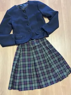 値下 motherways ネイビー ジャケット チェック柄スカート セット