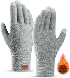 スマホ対応✨メンズグローブ タッチパネル対応 グレー 暖かい手袋 ニット 裏起毛