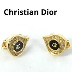 【美品】Christian Dior イヤリング ラインストーン CDロゴ 黒