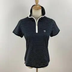 adabatアダバット ゴルフウェア ロゴジャガード ボーダーハーフジップシャツ
