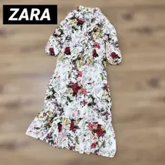 美品】ZARA WOMAN 花柄ストライプ シャツワンピース XL ボタニカル