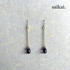 [090]チェコガラスドロップのフックピアス パープル ハンドメイド